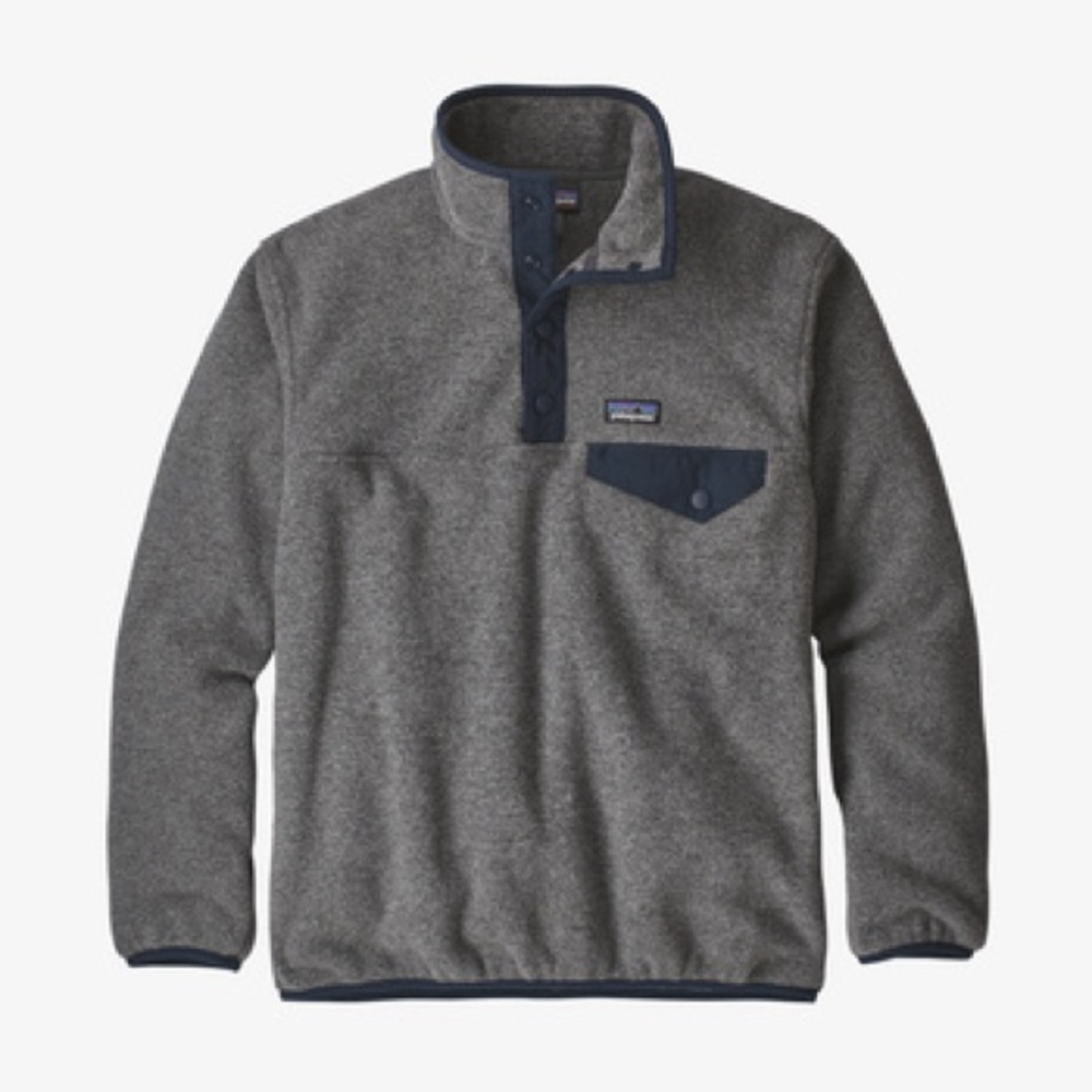 Patagonia Kids Lightweight Synchilla Fleece Snap-T Pullover Grey with Navy Trim
